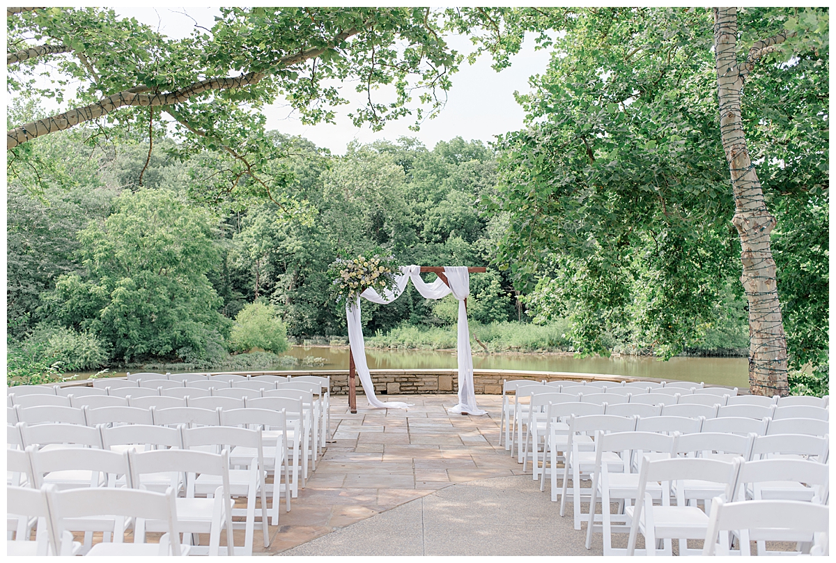 Outside ceremony on the patio at Darby House in Columbus, Ohio photographed by Ohio Wedding photographer Ashleigh Grzybowski