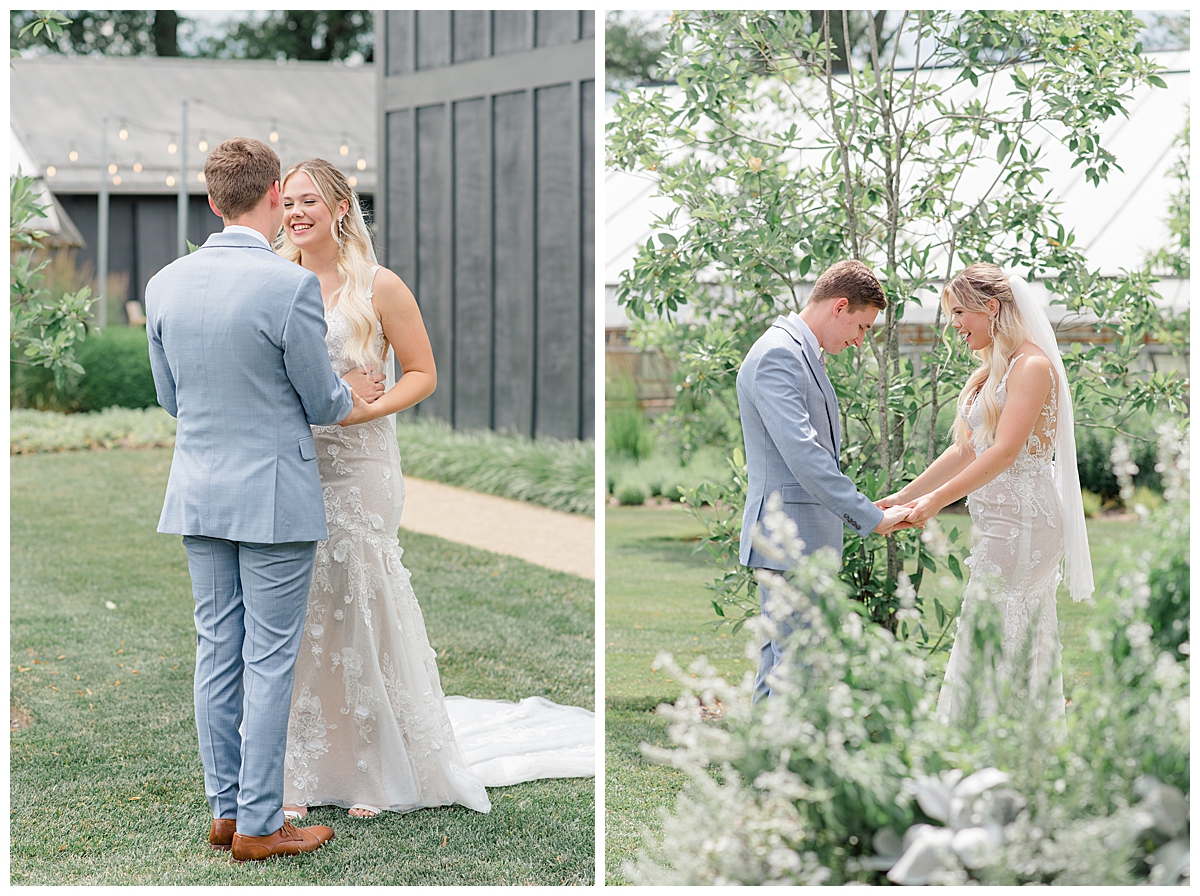 Bride and Groom first look at Oak Grove photographed by Ohio wedding photographer Ashleigh Grzybowski at Jorgensen Farm in Columbus, Ohio