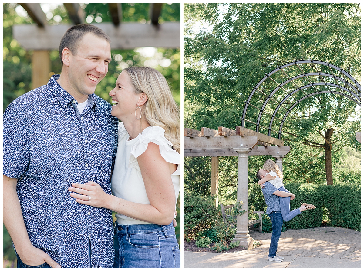 engaged couple laughing photographed in ault park by cincinnati ohio wedding photographer ashleigh grzybowski
