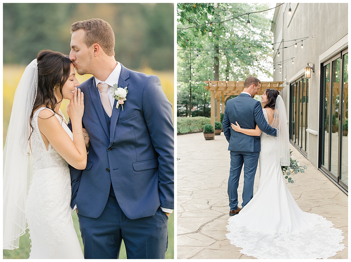 Bride and groom kissing in Columbus, Ohio at Brookshire event venue taken by Ohio Wedding Photographer Ashleigh Grzybowski