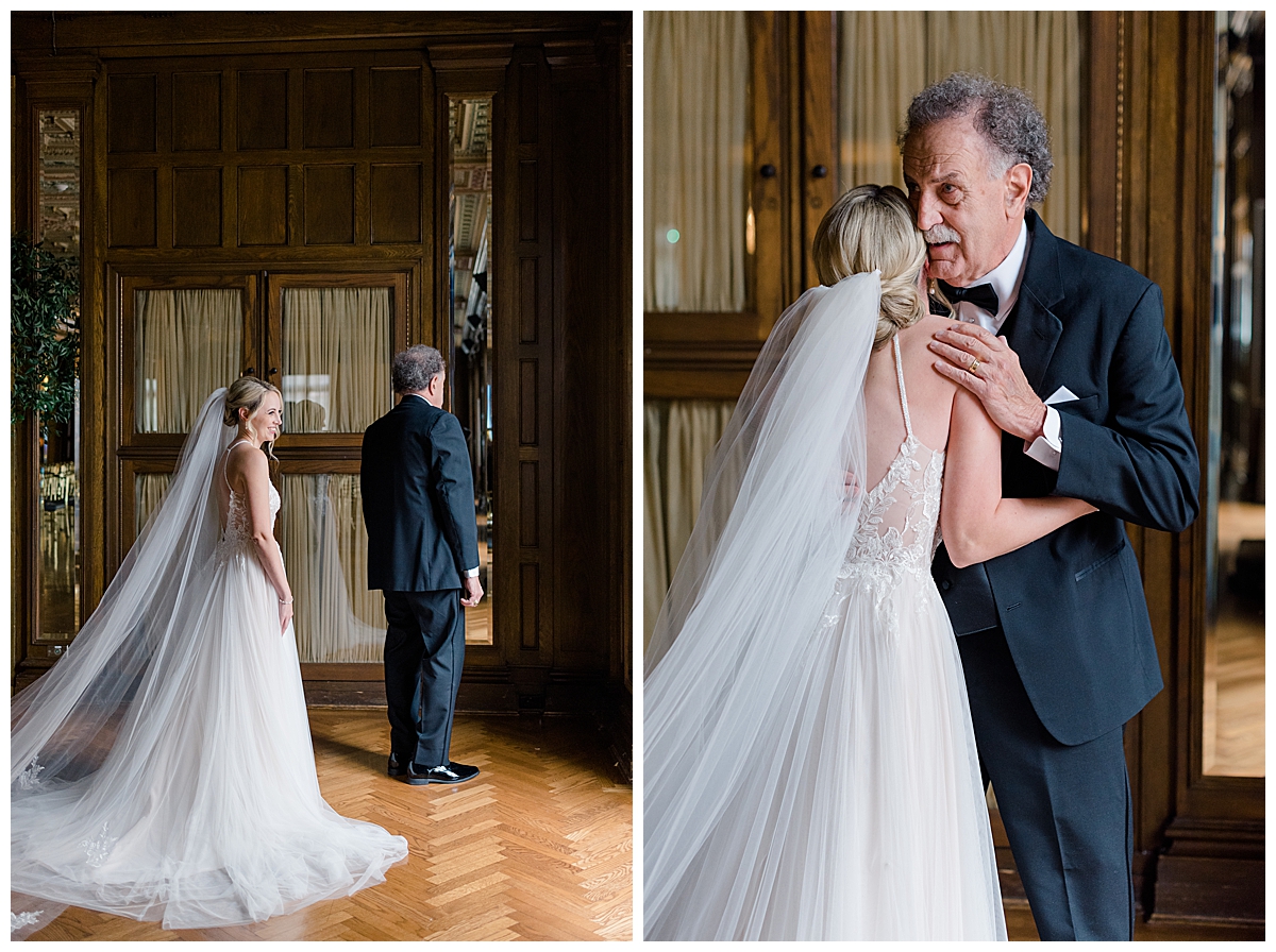 Father Daughter First Look at Athletic Club of Columbus taken by Ohio wedding photographer Ashleigh Grzybowski