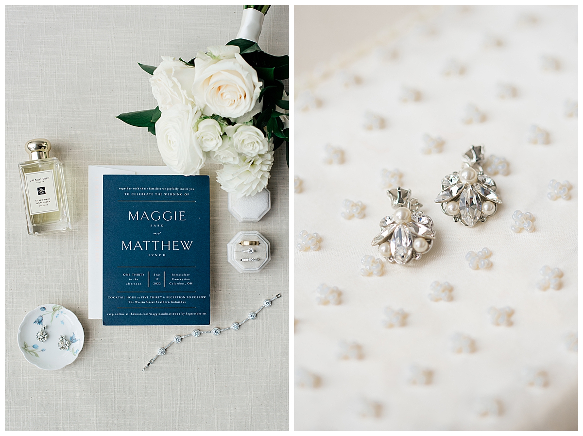 wedding invitation with bride's earrings
