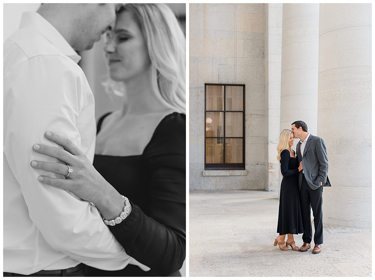 Intimate moment during Ohio State House engagement session photographed by ashleigh grzybowski a ohio wedding photographer