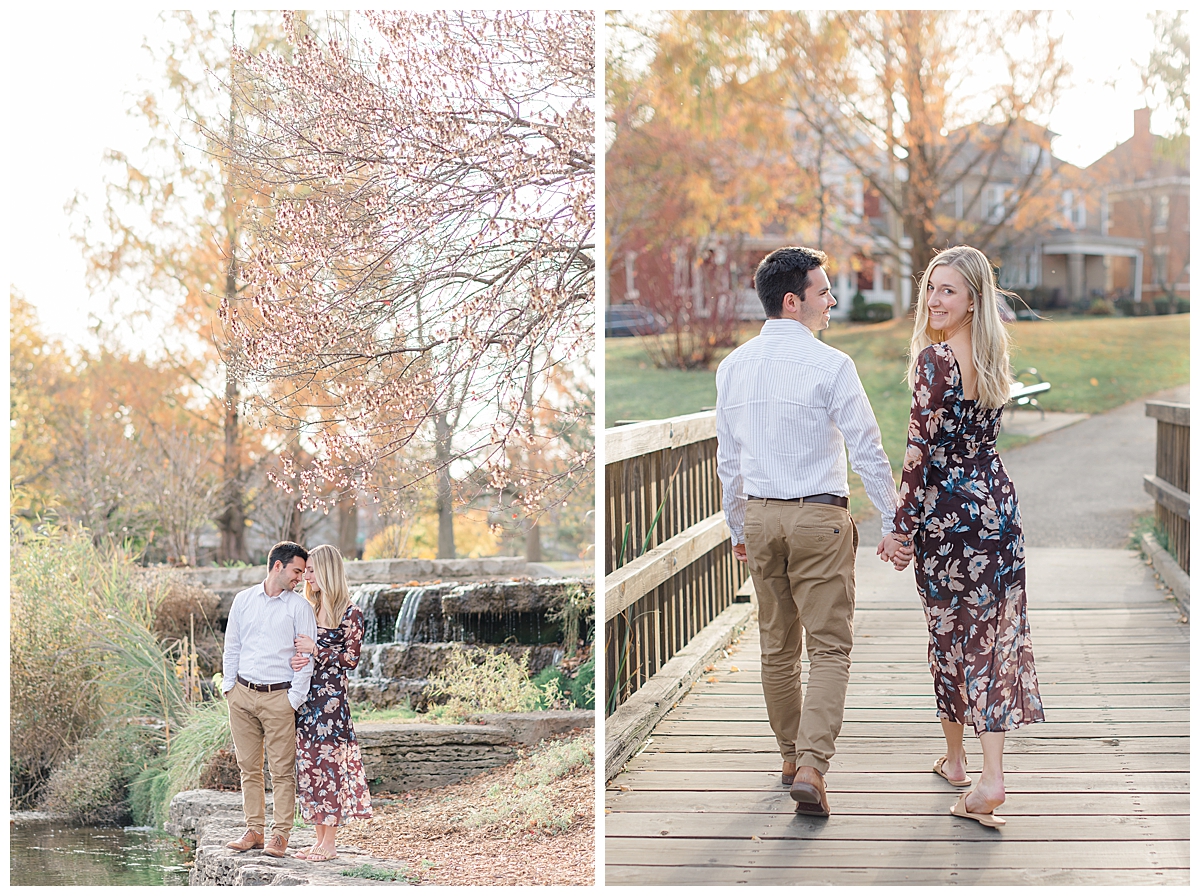 Couple walking at Columbus, Ohio engagement session taken by Columbus Ohio Wedding Photographer Ashleigh Grzybowski
