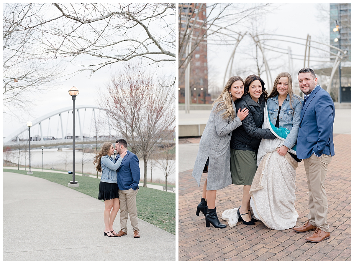 Family smiles with newly engaged couple photographed by Columbus Ohio Wedding Photographer Ashleigh Grzybowski