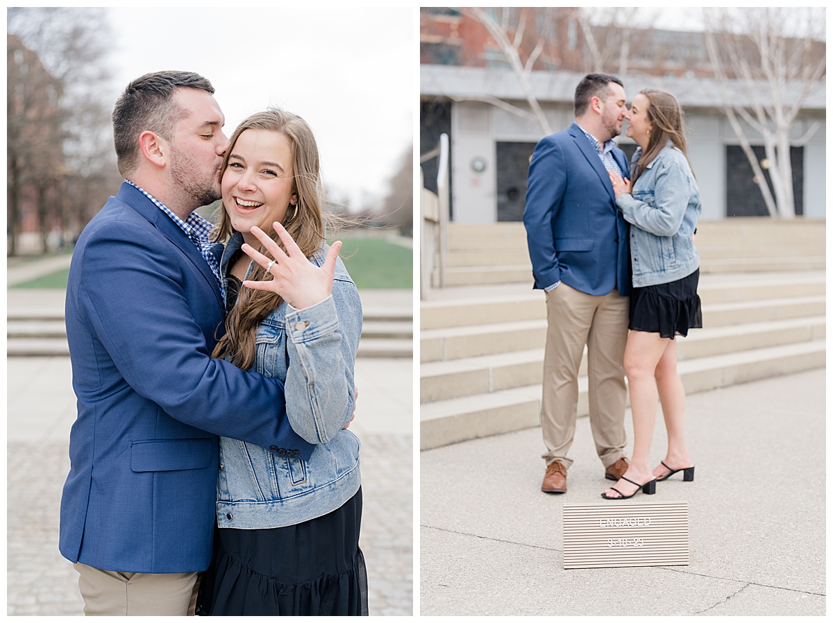 Couple smiling after surprise proposal in Columbus Ohio taken by Ohio wedding photographer