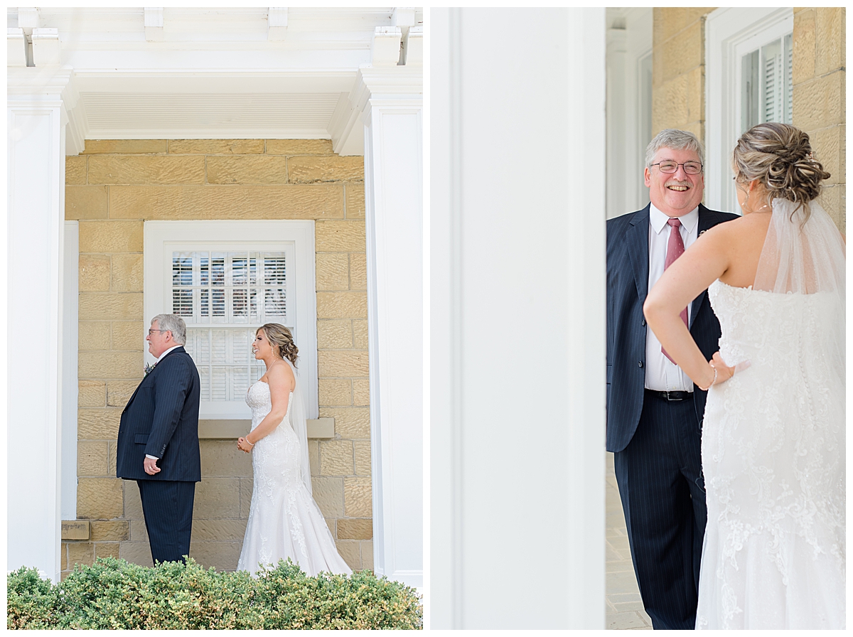Father daughter first look at estate wedding in Columbus Ohio photographed by Ashleigh Grzybowski
