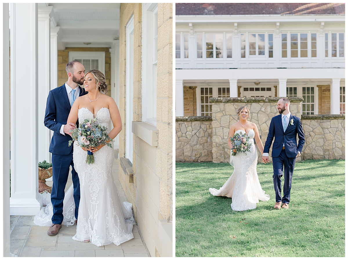 Bride and Groom walk at the Bryn Du Mansion estate in Columbus, Ohio photographed by Ashleigh Grzybowski
