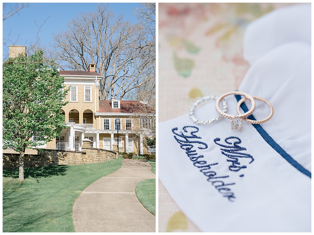 Wedding rings at wedding at Bryn Du Mansion in Columbus Ohio.