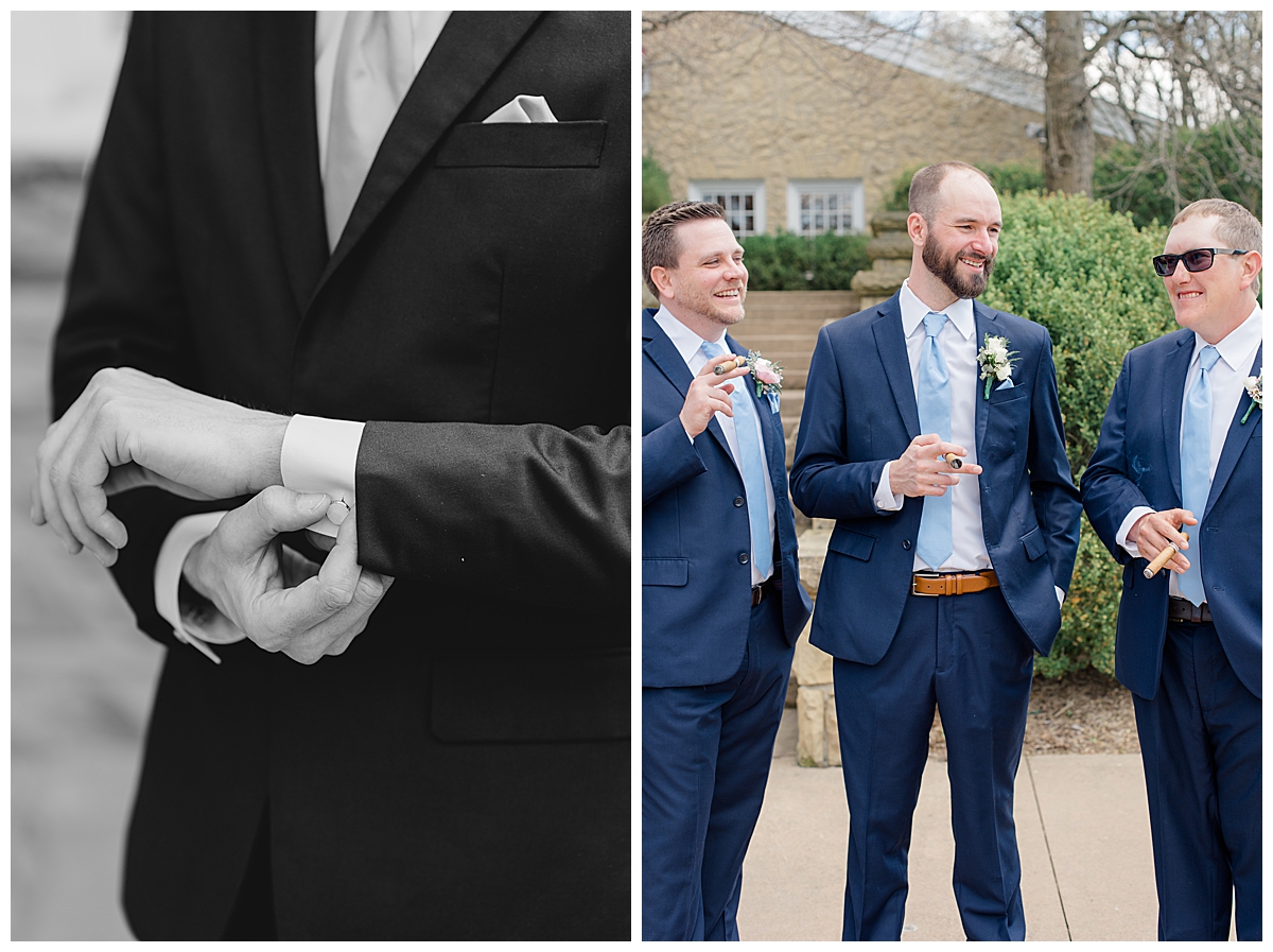 Groomsmen taking pictures at Bryn Du Mansion wedding in Columbus ohio photographed by Ashleigh Grzybowski