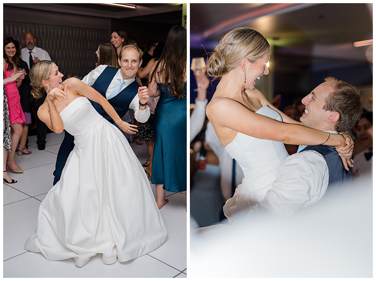 Bride and Groom dancing at Anderson Pavilion wedding reception in Cincinnati, Ohio