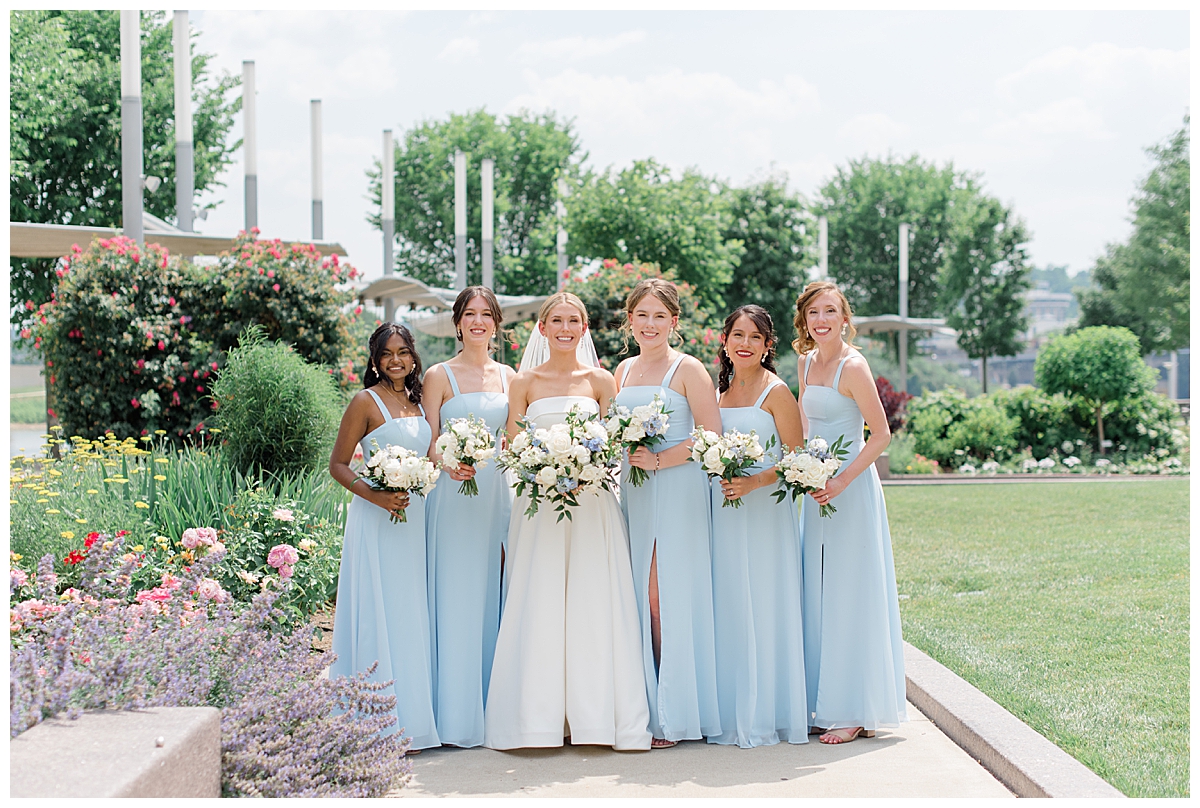 Bridesmaids pictures at Smale Riverfront Park in Cincinnati, Ohio at Anderson Pavilion wedding