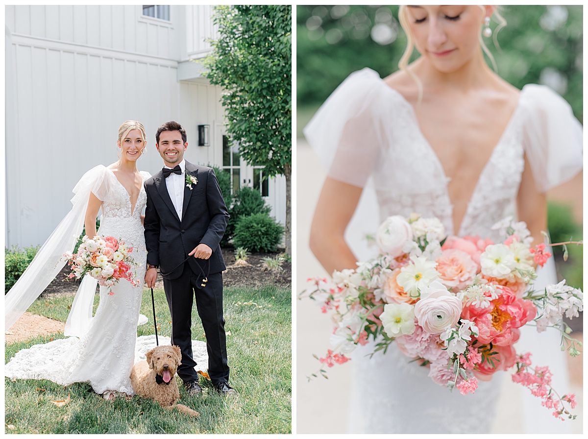Bride and groom picture with their dog at Magnolia Hill Farm taken by Columbus, Ohio wedding photographer