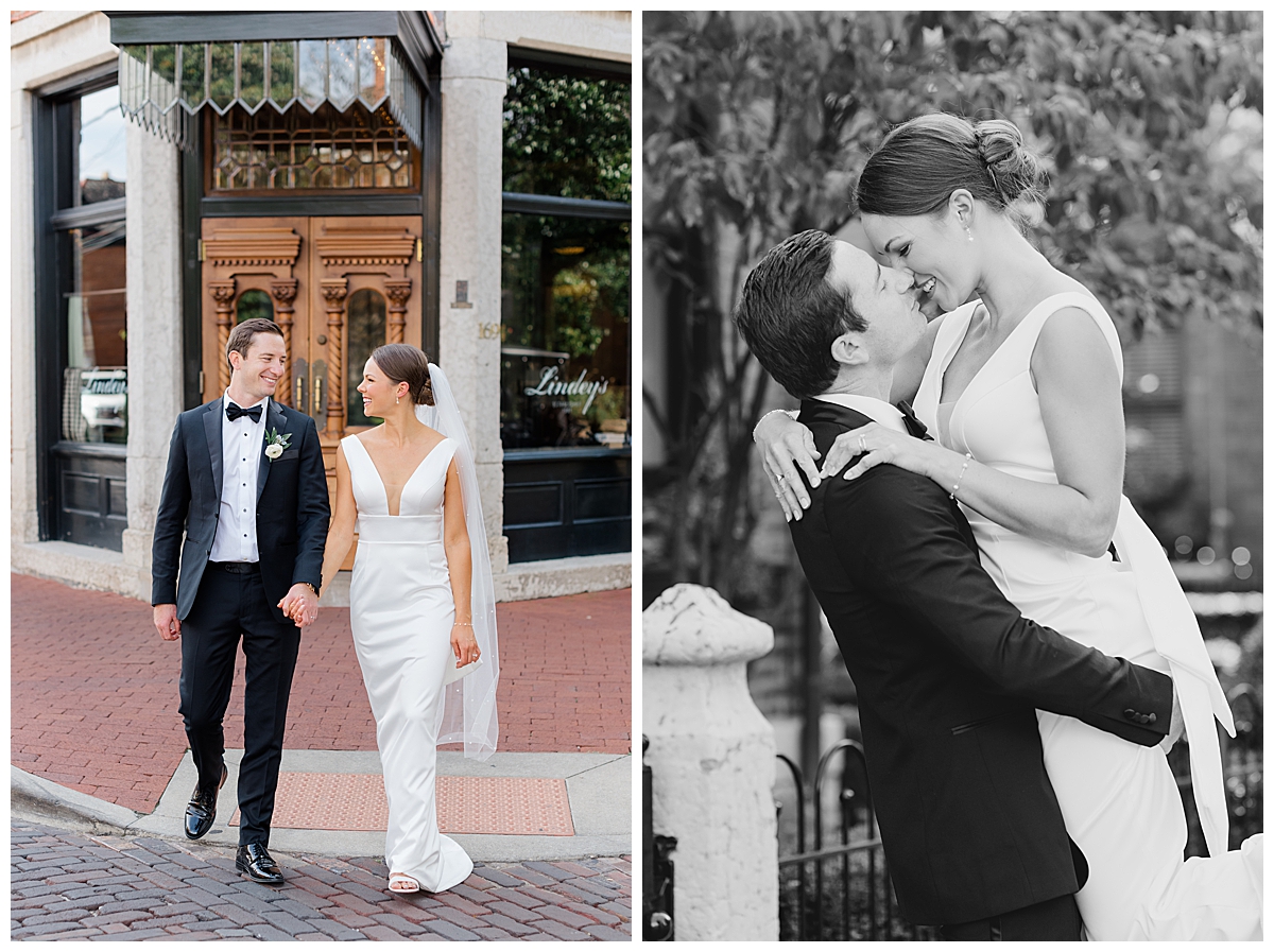 Bride and groom pictures in German Village taken by Columbus, Ohio wedding photographer
