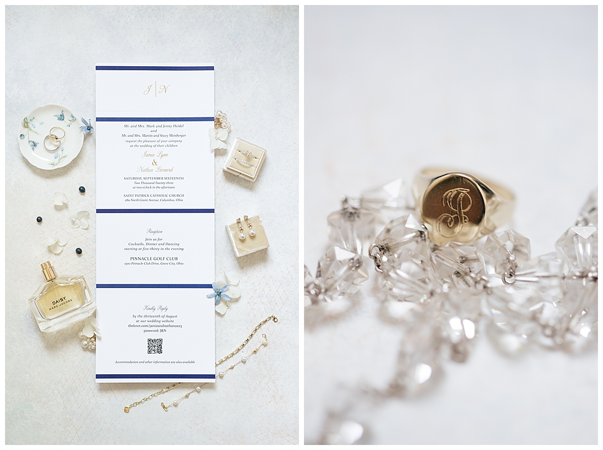 Wedding invitation detail during Columbus, Ohio wedding photographed by Ashleigh Grzybowski
