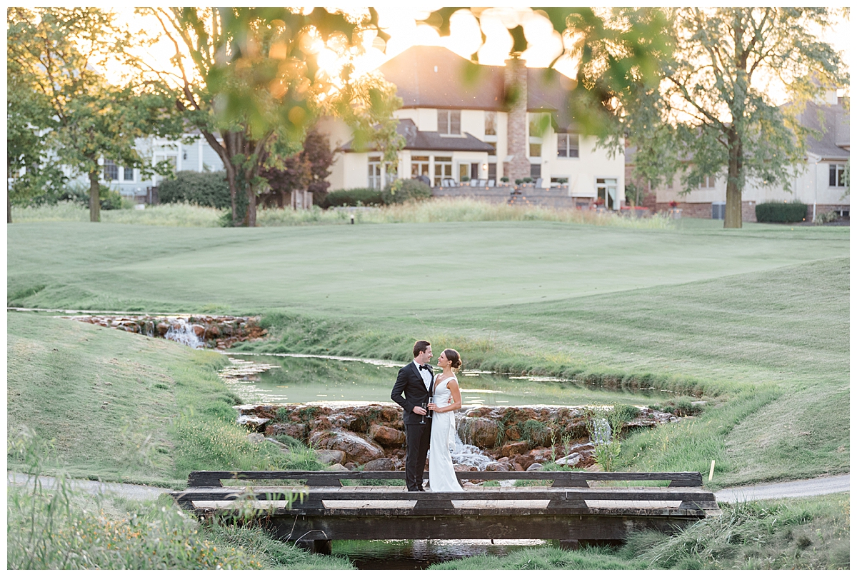 Bride and Groom during sunset portraits at Pinnacle Golf Club wedding taken by Columbus, Ohio wedding photographer