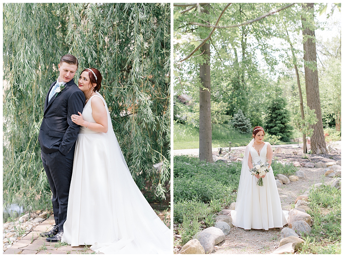 Bride and Groom in garden at Swan Lake Event Center in Columbus, Ohio