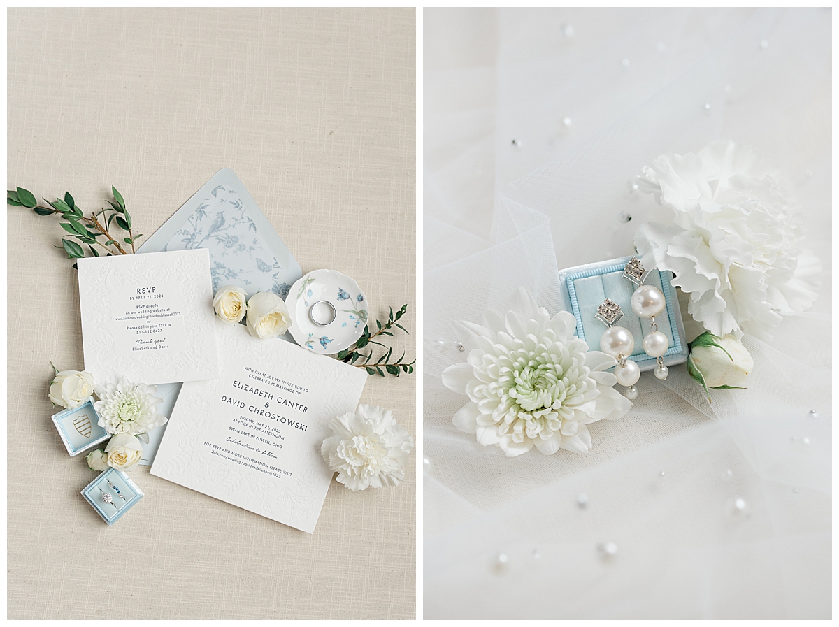 Soft blue wedding details at Swan Lake Wedding in Columbus, Ohio